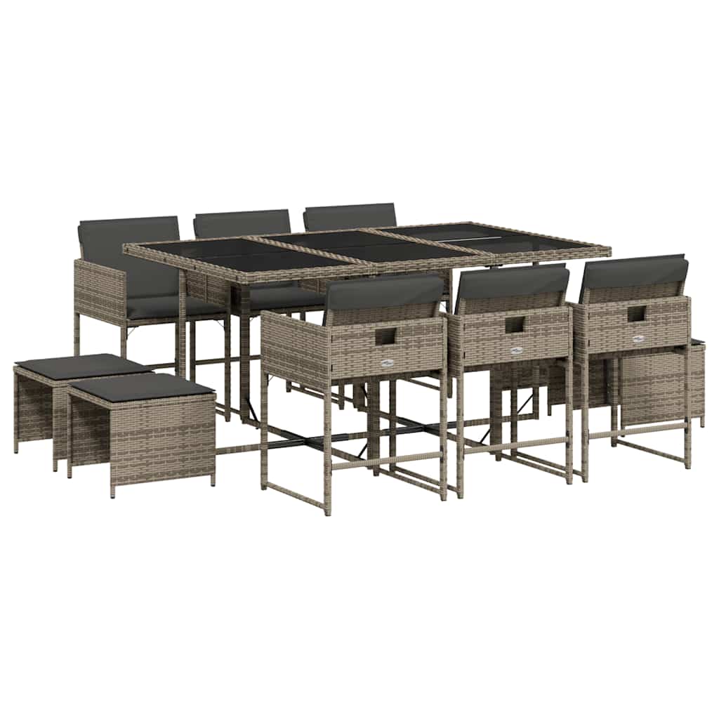 Set da Pranzo da Giardino 11pz con Cuscini in Polyrattan Grigio | homemem39