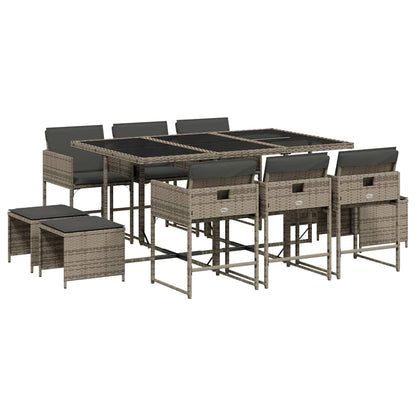 Set da Pranzo da Giardino 11pz con Cuscini in Polyrattan Grigio | homemem39