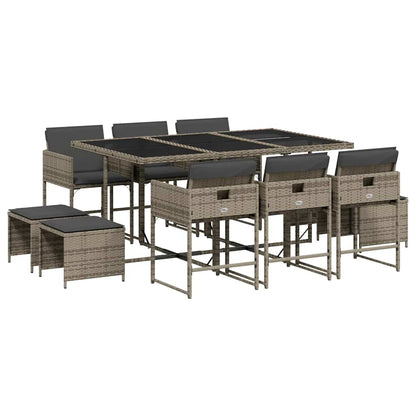 Set da Pranzo da Giardino 11pz con Cuscini in Polyrattan Grigio - homemem39