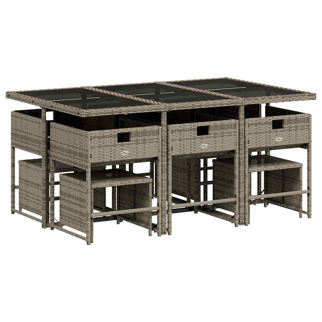 Set da Pranzo da Giardino 11pz con Cuscini in Polyrattan Grigio - homemem39
