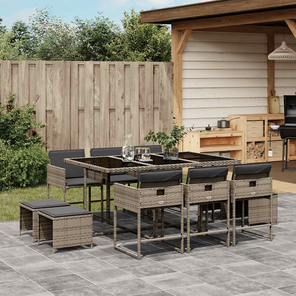 Set da Pranzo da Giardino 11pz con Cuscini in Polyrattan Grigio - homemem39