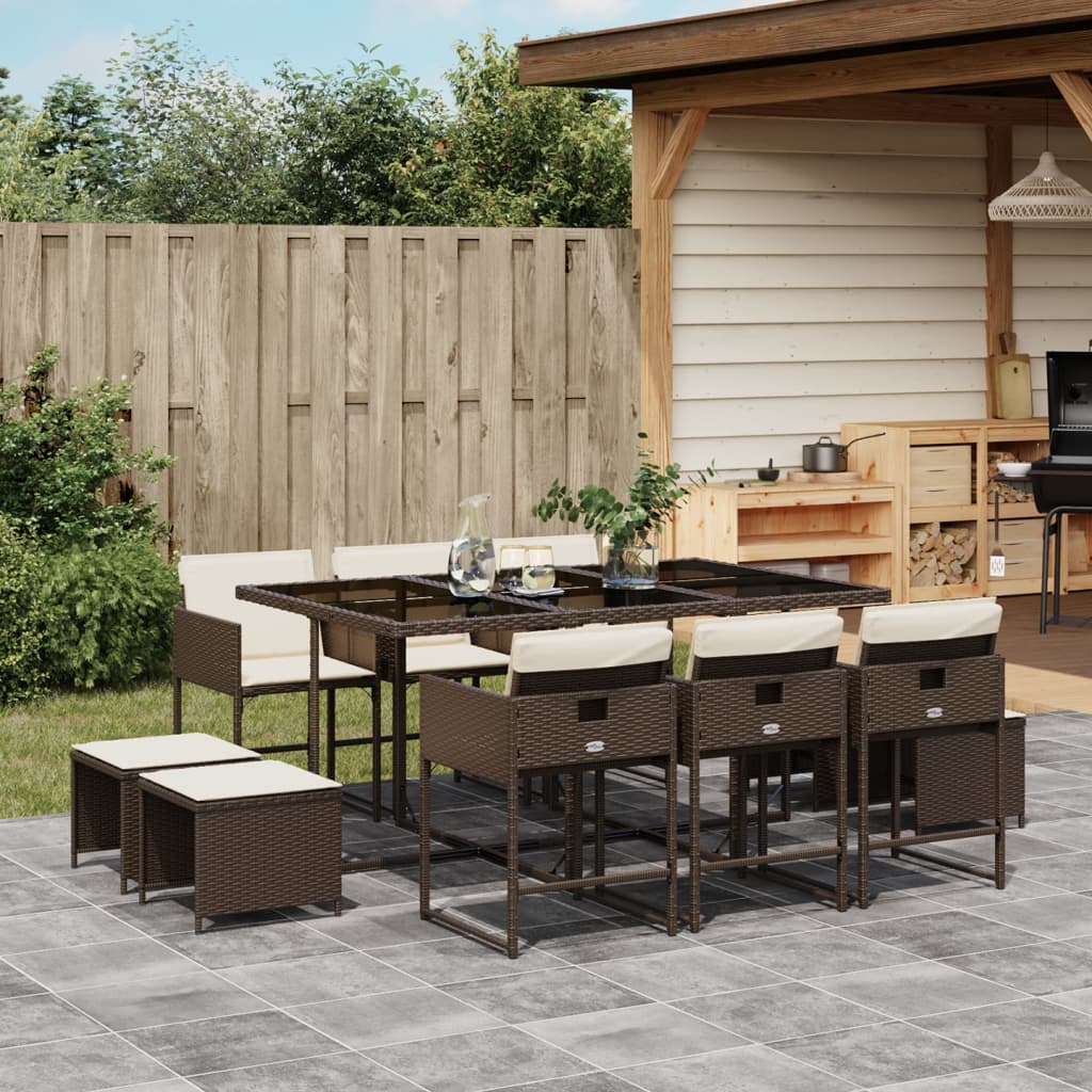 Set da Pranzo da Giardino 11 pz con Cuscini Polyrattan Marrone - homemem39