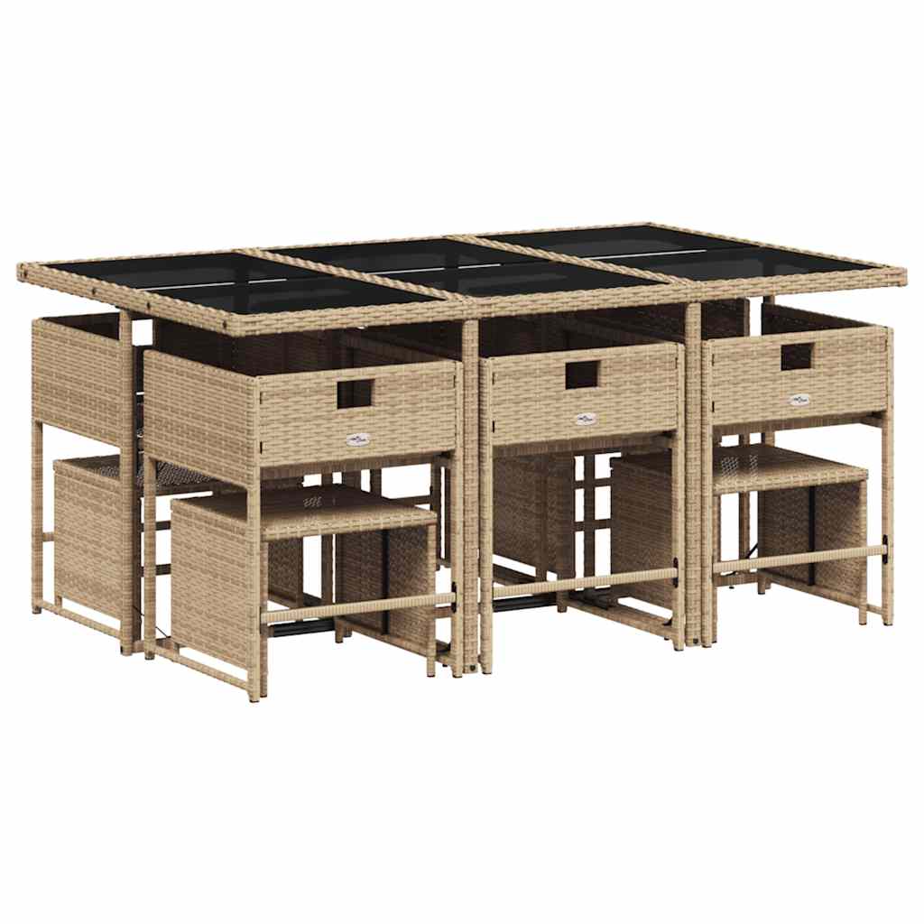 Set da Pranzo da Giardino 11 pz con Cuscini Beige in Polyrattan | homemem39