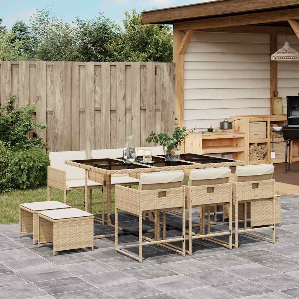 Set da Pranzo da Giardino 11 pz con Cuscini Beige in Polyrattan | homemem39