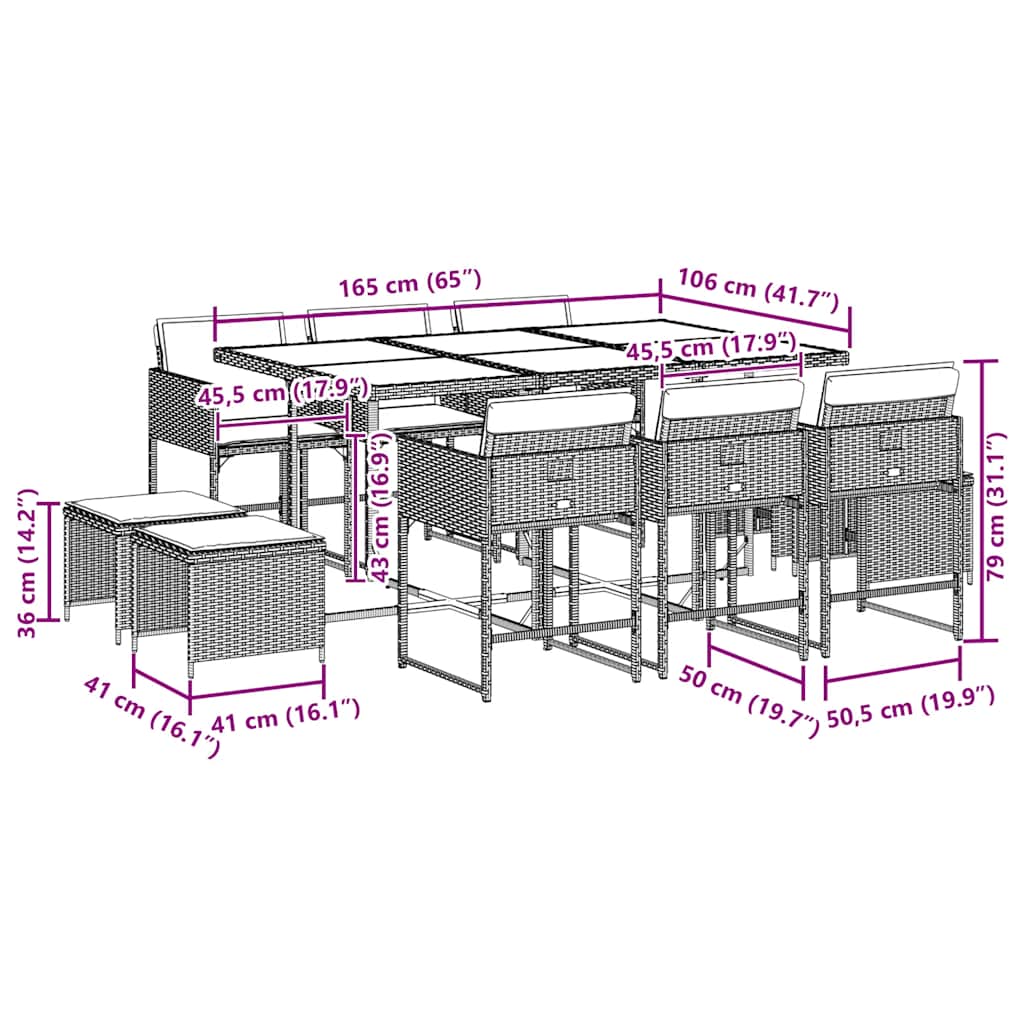 Set da Pranzo da Giardino 11 pz con Cuscini in Polyrattan Nero - homemem39