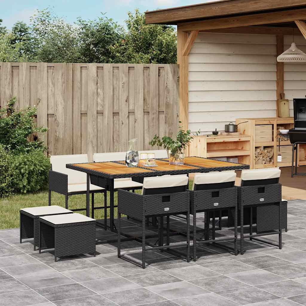 Set da Pranzo da Giardino 11 pz con Cuscini in Polyrattan Nero - homemem39