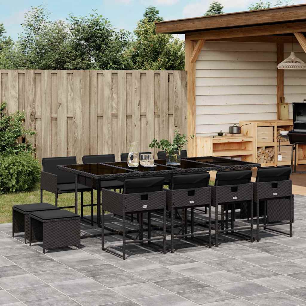 Set da Pranzo da Giardino 13pz con Cuscini in Polyrattan