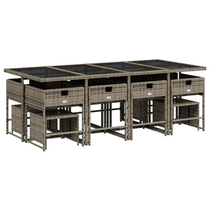 Set da Pranzo da Giardino 13pz con Cuscini Grigio in Polyrattan - homemem39