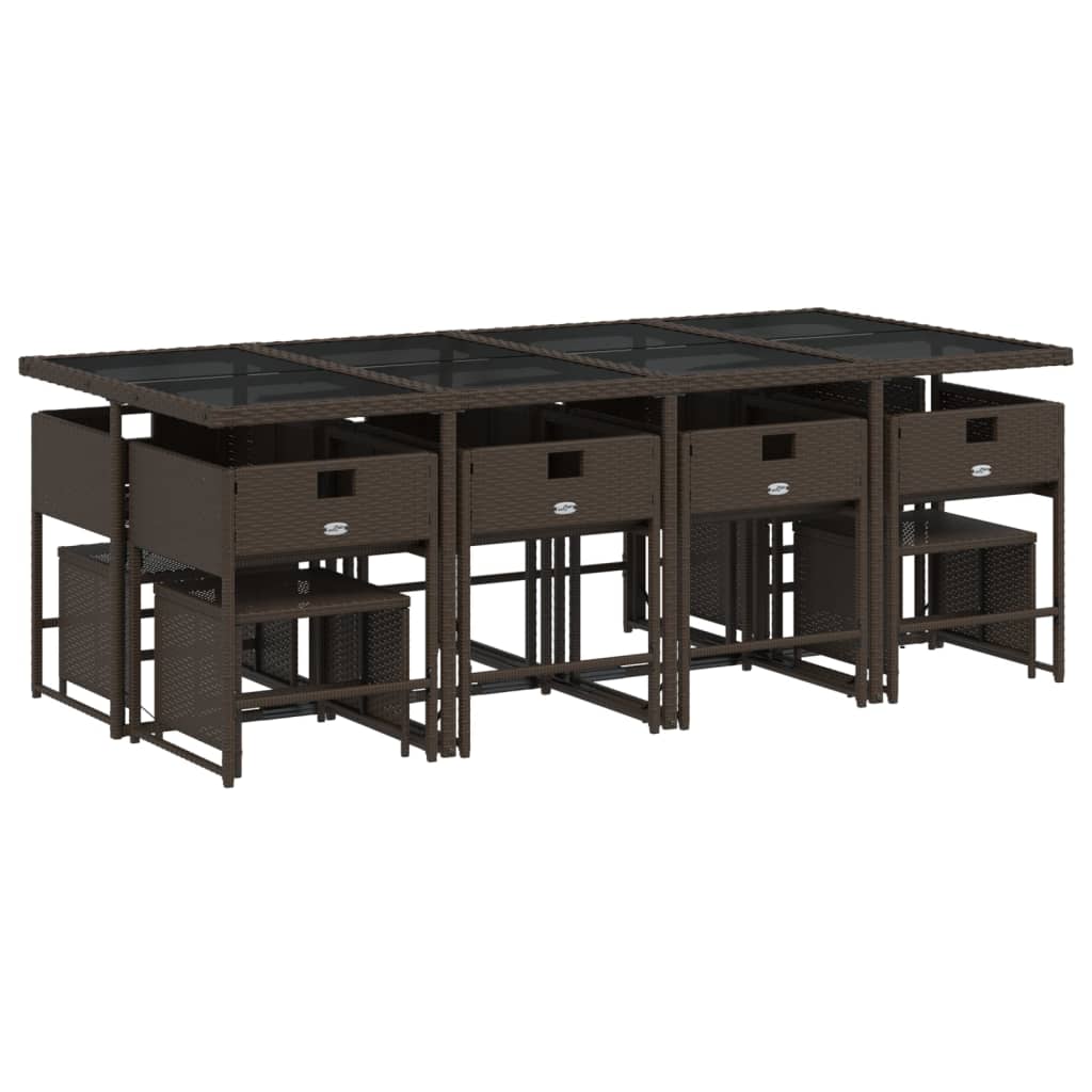 Set da Pranzo da Giardino 13pz con Cuscini Marrone Polyrattan - homemem39