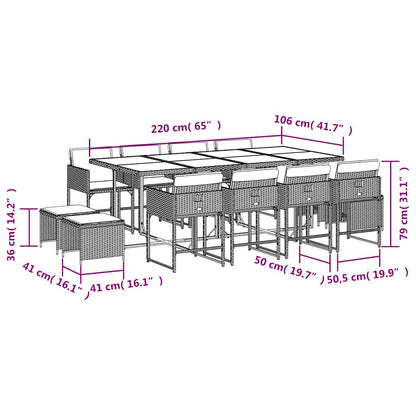 Set da Pranzo da Giardino 13pz con Cuscini Marrone Polyrattan | homemem39