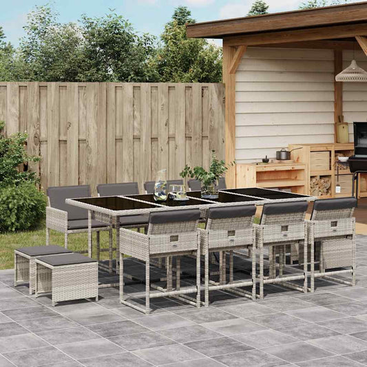 Set da Pranzo da Giardino 13pz con Cuscini Grigio in Polyrattan - homemem39