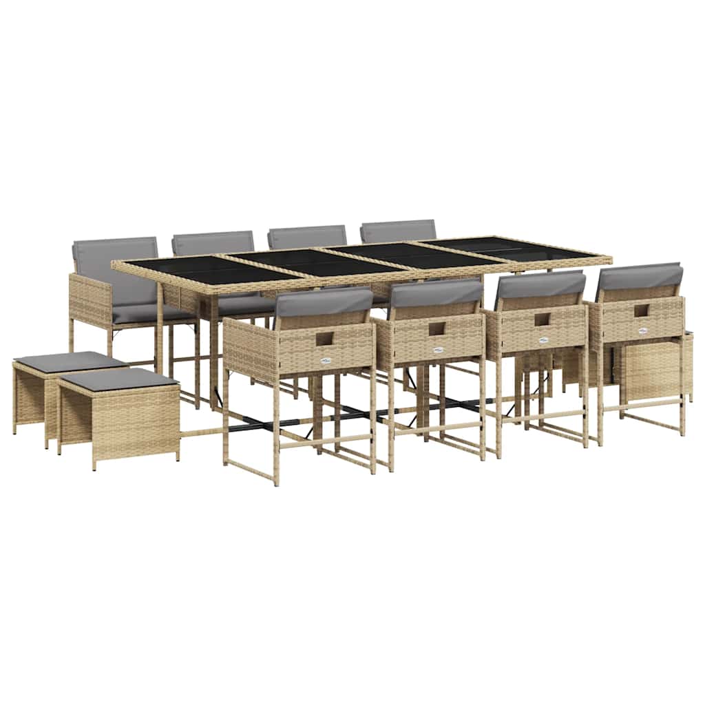 Set Pranzo da Giardino 13 pz con Cuscini Beige Misto Polyrattan | homemem39