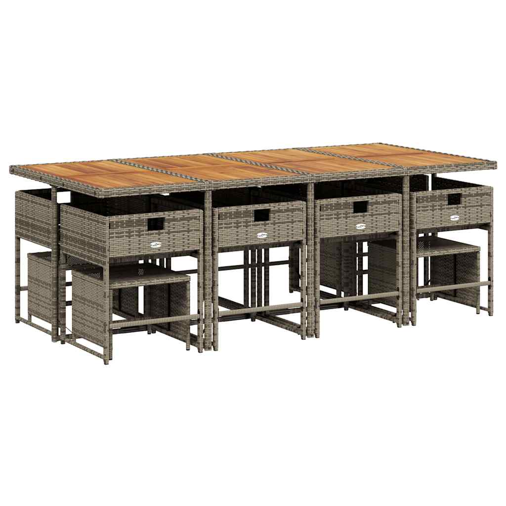 Set da Pranzo da Giardino 13pz con Cuscini Grigio in Polyrattan - homemem39