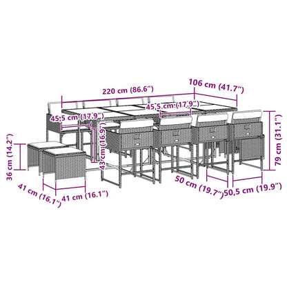 Set da Pranzo da Giardino 13pz con Cuscini Nero in Polyrattan | homemem39