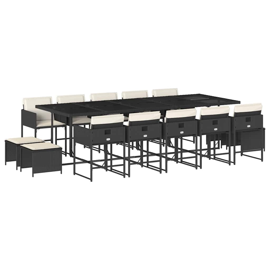 Set da Pranzo da Giardino 15 pz con Cuscini Nero in Polyrattan | homemem39