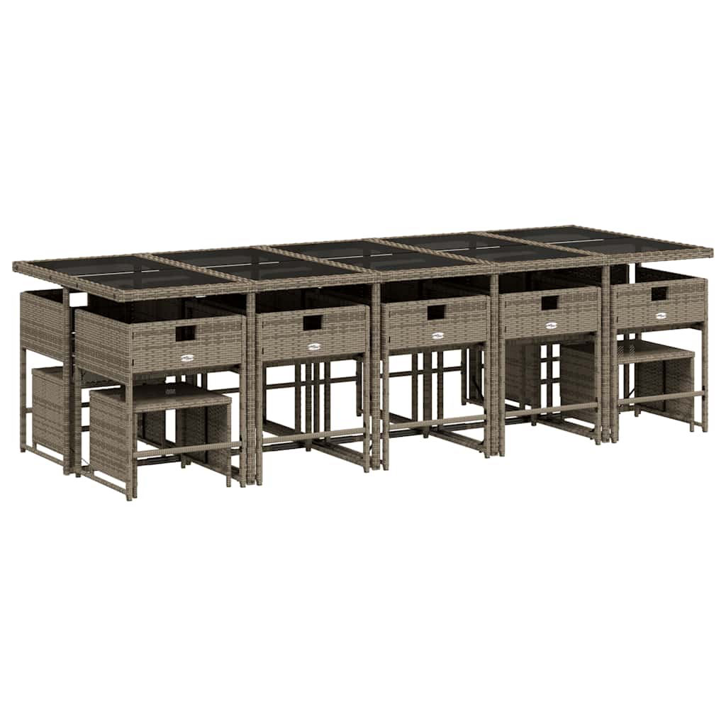 Set da Pranzo da Giardino 15 pz con Cuscini Grigio Polyrattan | homemem39