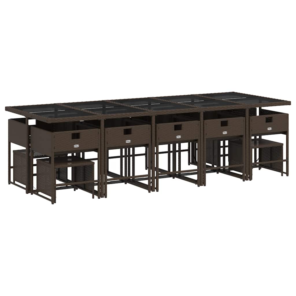 Set da Pranzo da Giardino 15 pz con Cuscini Marrone Polyrattan | homemem39