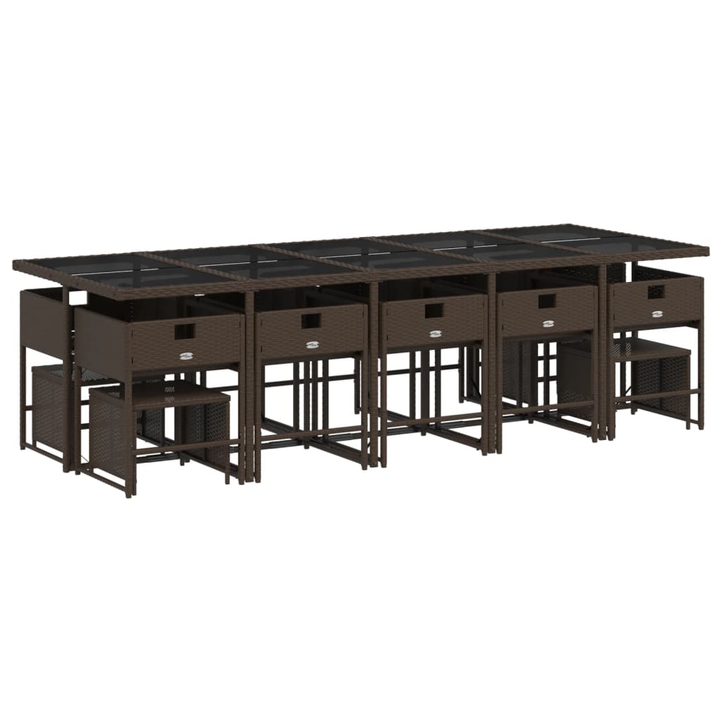 Set da Pranzo da Giardino 15 pz con Cuscini Marrone Polyrattan - homemem39