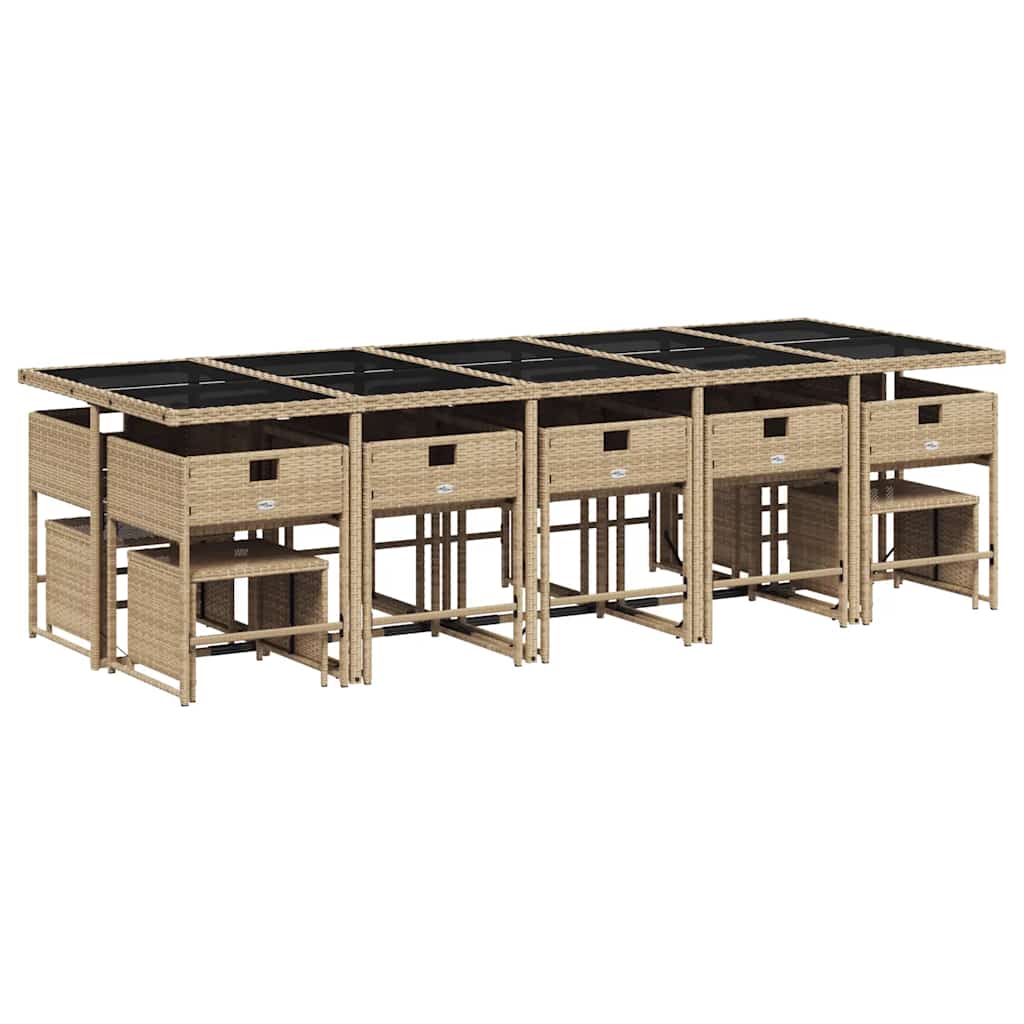 Set Pranzo da Giardino 15 pz con Cuscini Beige Misto Polyrattan | homemem39