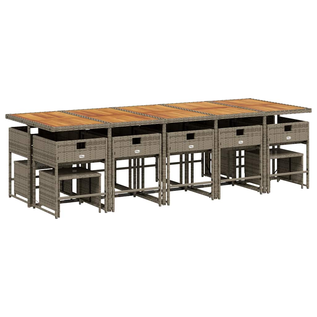 Set da Pranzo da Giardino 15 pz con Cuscini Grigio Polyrattan - homemem39