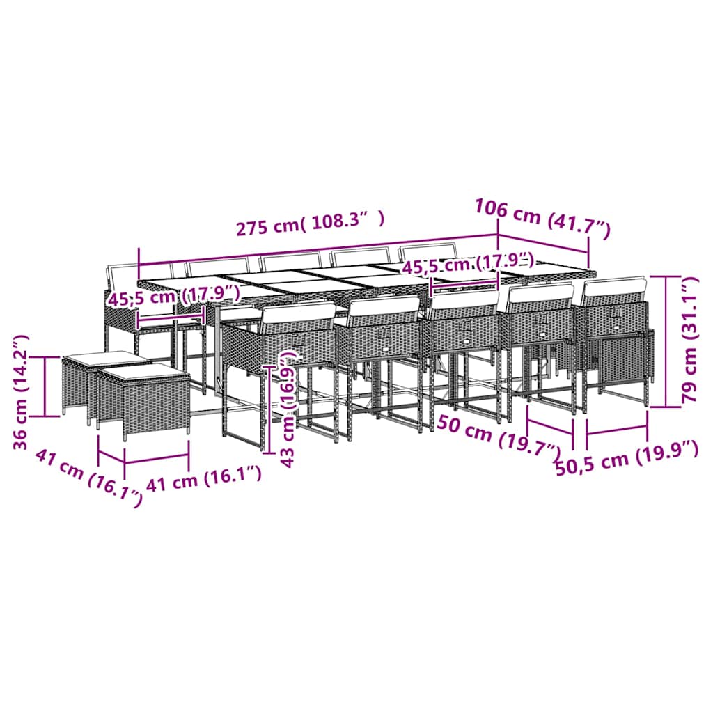 Set da Pranzo da Giardino 15 pz con Cuscini Grigio Polyrattan | homemem39