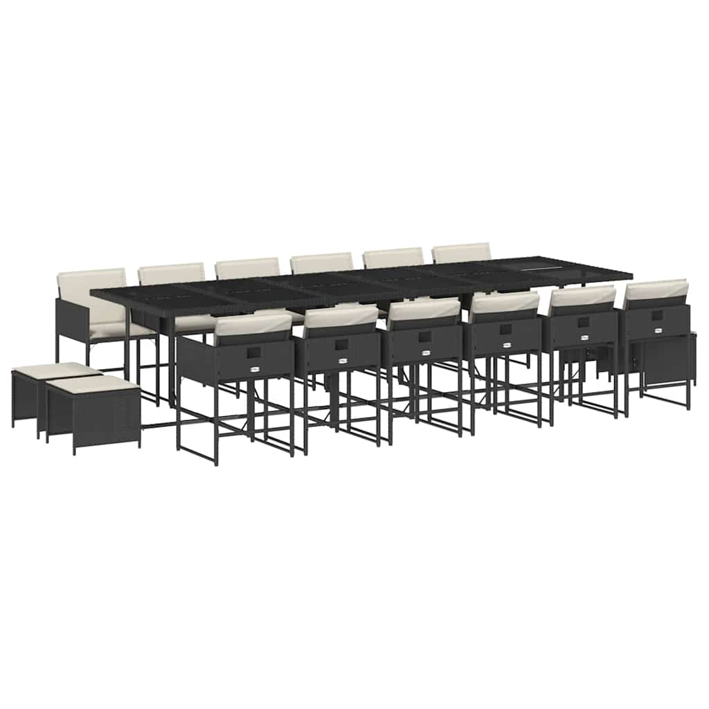 Set da Pranzo da Giardino 17 pz con Cuscini Nero in Polyrattan | homemem39