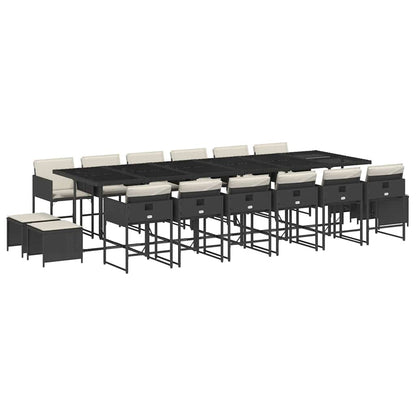 Set da Pranzo da Giardino 17 pz con Cuscini Nero in Polyrattan | homemem39