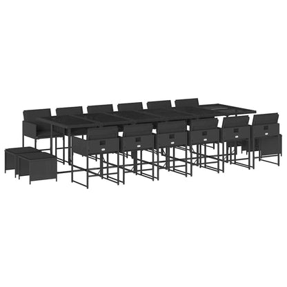 Set da Pranzo da Giardino 17 pz con Cuscini Nero in Polyrattan