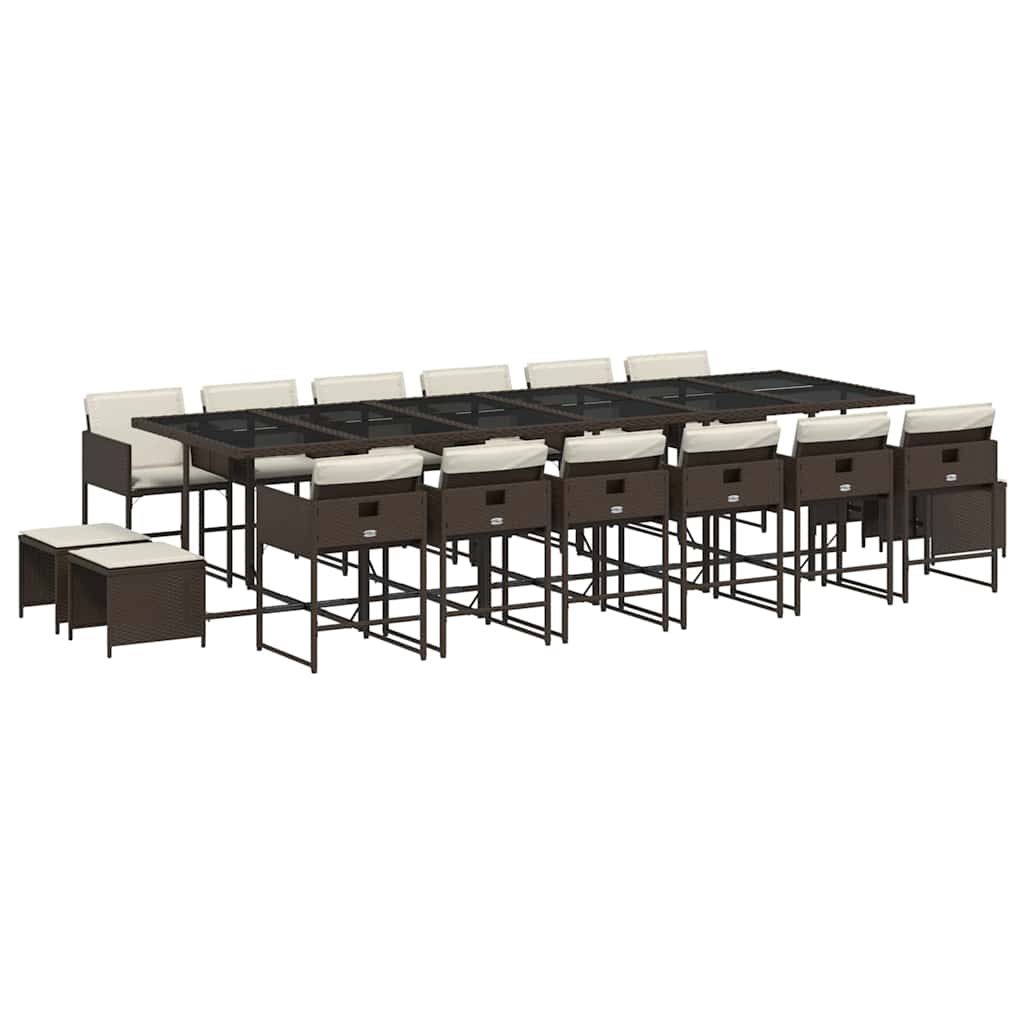 Set da Pranzo da Giardino 17 pz con Cuscini Marrone Polyrattan | homemem39