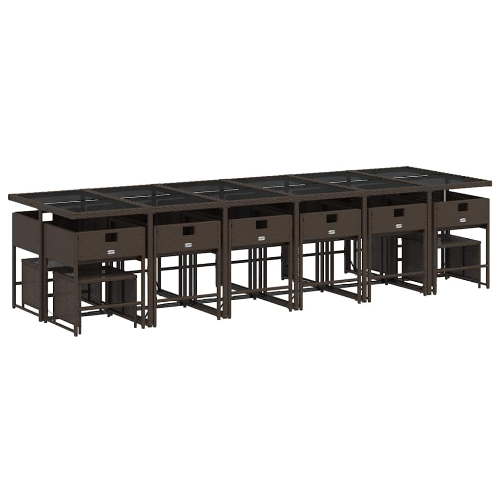 Set da Pranzo da Giardino 17 pz con Cuscini Marrone Polyrattan | homemem39