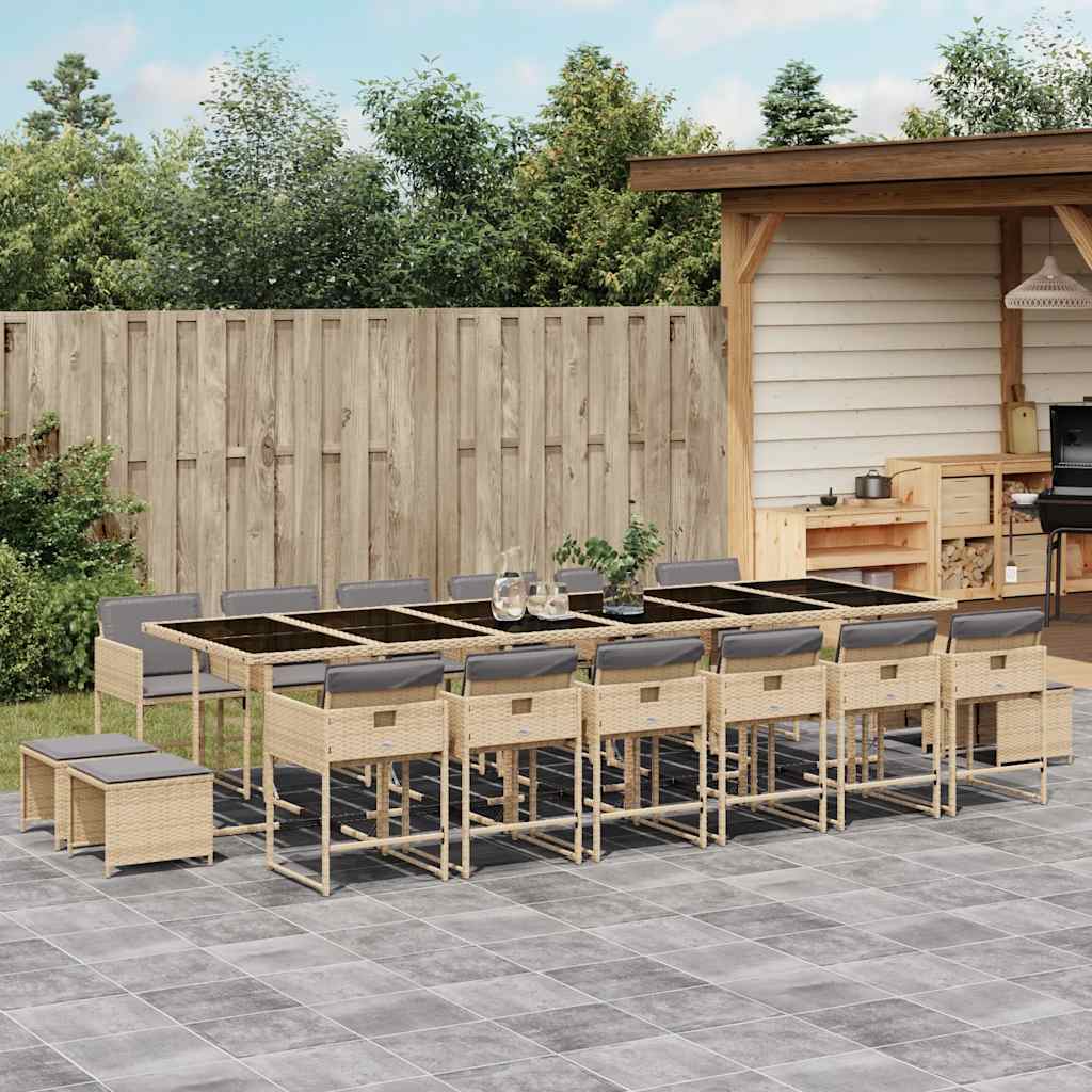Set Pranzo da Giardino 17 pz con Cuscini Beige Misto Polyrattan | homemem39