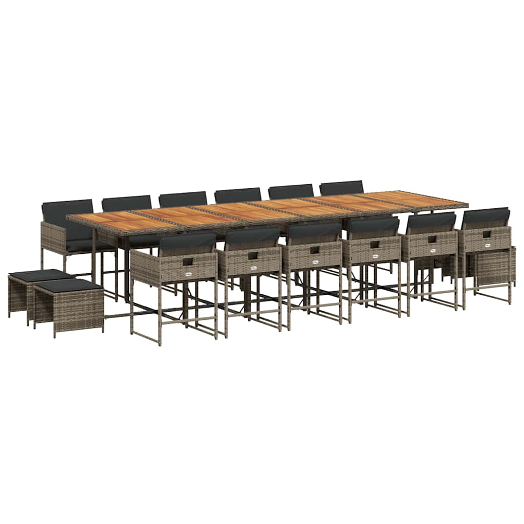 Set da Pranzo da Giardino 17pz con Cuscini Grigio in Polyrattan - homemem39