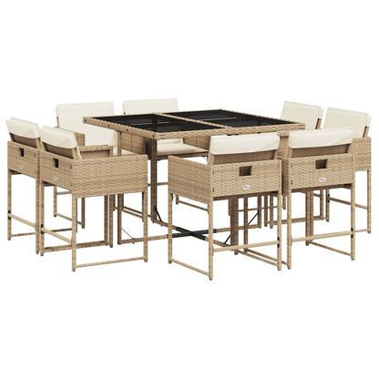Set da Pranzo da Giardino 9 pz con Cuscini Beige in Polyrattan | homemem39
