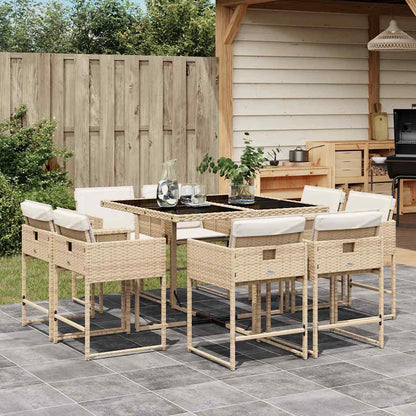 Set da Pranzo da Giardino 9 pz con Cuscini Beige in Polyrattan | homemem39