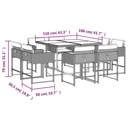Set da Pranzo da Giardino 9 pz con Cuscini in Polyrattan Grigio | homemem39