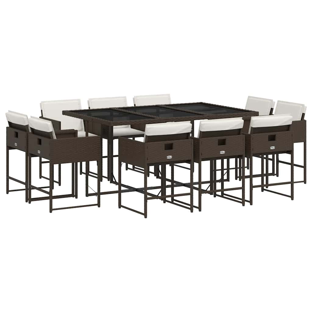 Set da Pranzo da Giardino 11 pz con Cuscini Polyrattan Marrone | homemem39