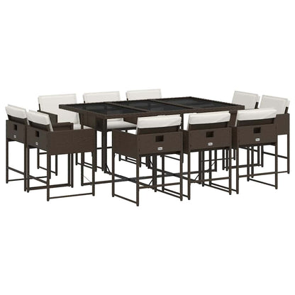 Set da Pranzo da Giardino 11 pz con Cuscini Polyrattan Marrone | homemem39