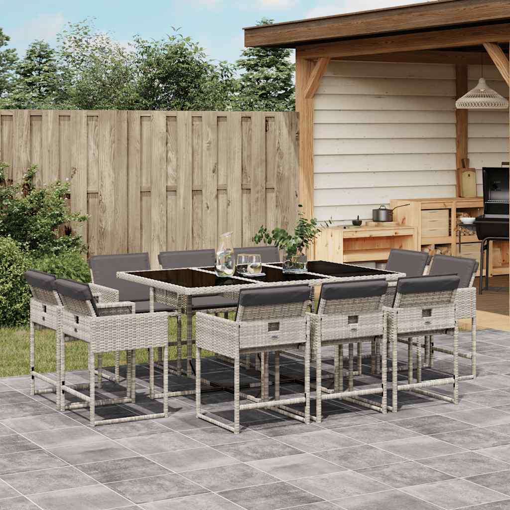 Set da Pranzo da Giardino 11pz con Cuscini in Polyrattan