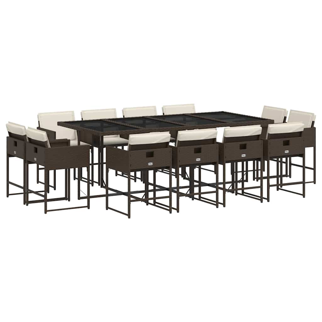 Set da Pranzo da Giardino 13pz con Cuscini Marrone Polyrattan