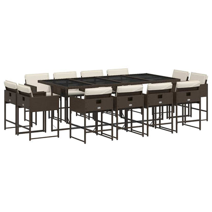 Set da Pranzo da Giardino 13pz con Cuscini Marrone Polyrattan