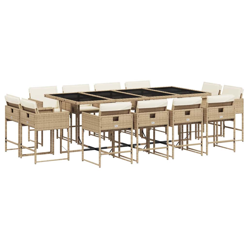 Set da Pranzo da Giardino 13 pz con Cuscini Beige in Polyrattan | homemem39
