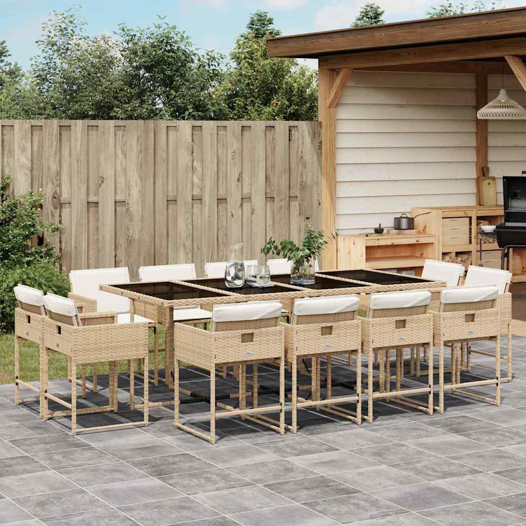 Set da Pranzo da Giardino 13 pz con Cuscini Beige in Polyrattan | homemem39