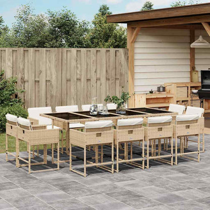 Set da Pranzo da Giardino 13 pz con Cuscini Beige in Polyrattan | homemem39