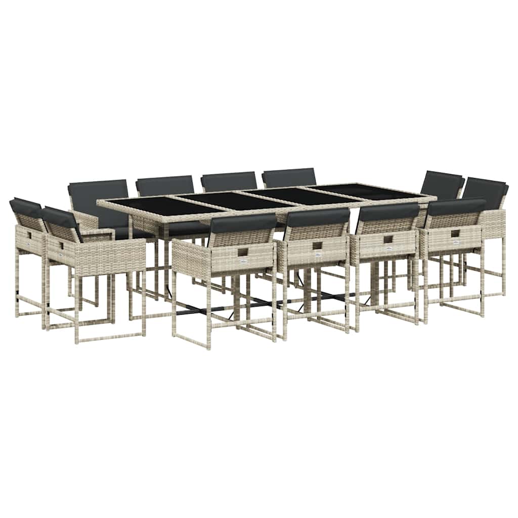 Set da Pranzo da Giardino 13pz con Cuscini Grigio in Polyrattan - homemem39