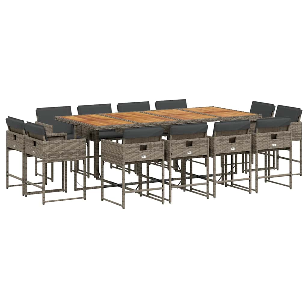 Set da Pranzo da Giardino 13pz con Cuscini Grigio in Polyrattan | homemem39
