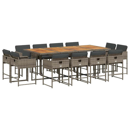 Set da Pranzo da Giardino 13pz con Cuscini Grigio in Polyrattan | homemem39