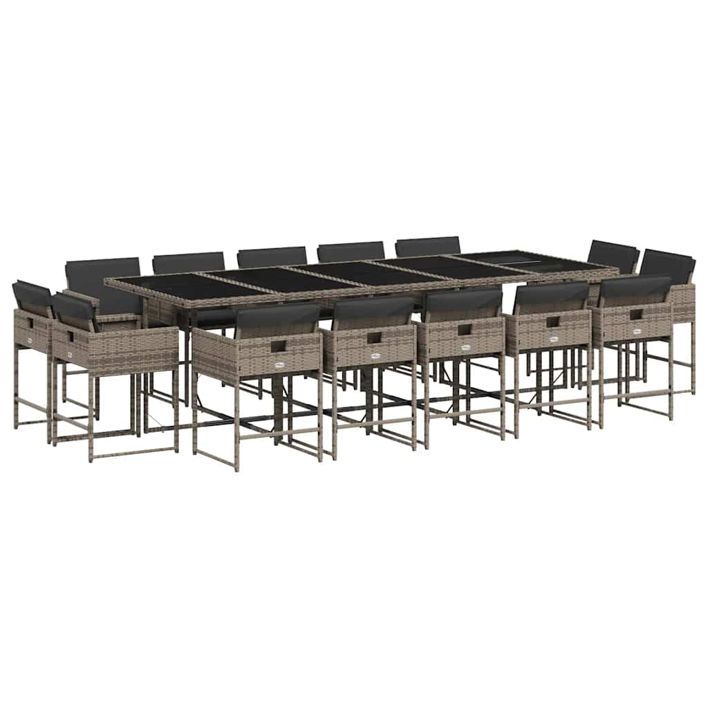 Set da Pranzo da Giardino 15 pz con Cuscini Grigio Polyrattan | homemem39