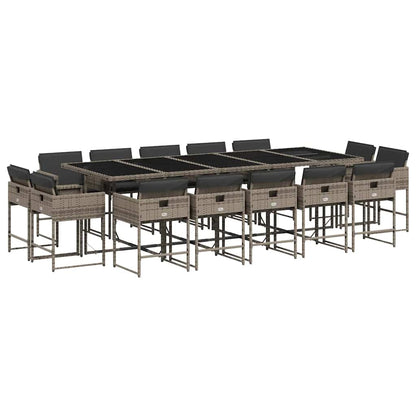 Set da Pranzo da Giardino 15 pz con Cuscini Grigio Polyrattan | homemem39