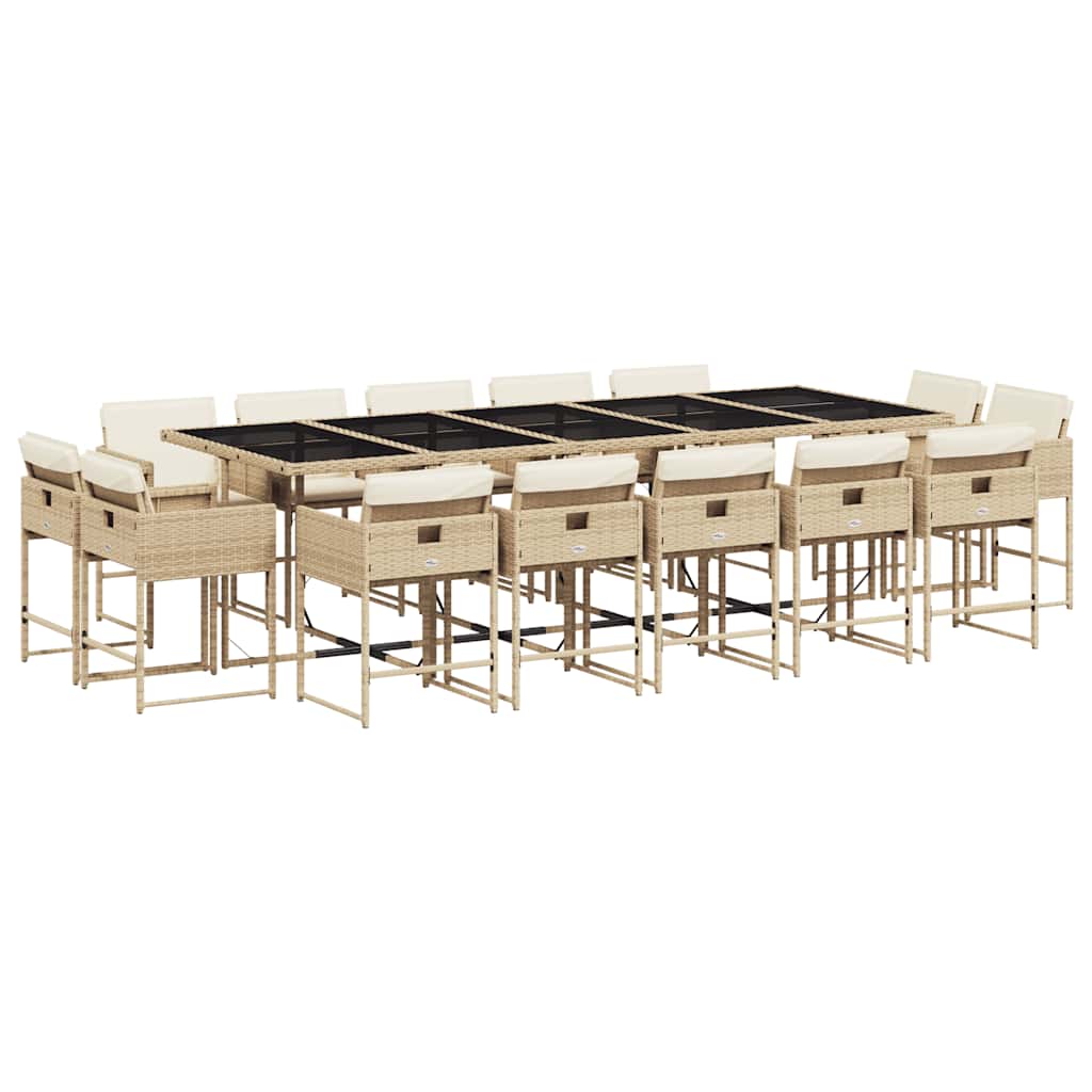 Set da Pranzo da Giardino 15 pz con Cuscini Beige in Polyrattan | homemem39