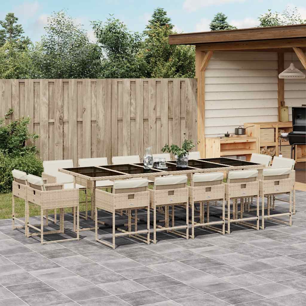 Set da Pranzo da Giardino 15 pz con Cuscini Beige in Polyrattan | homemem39